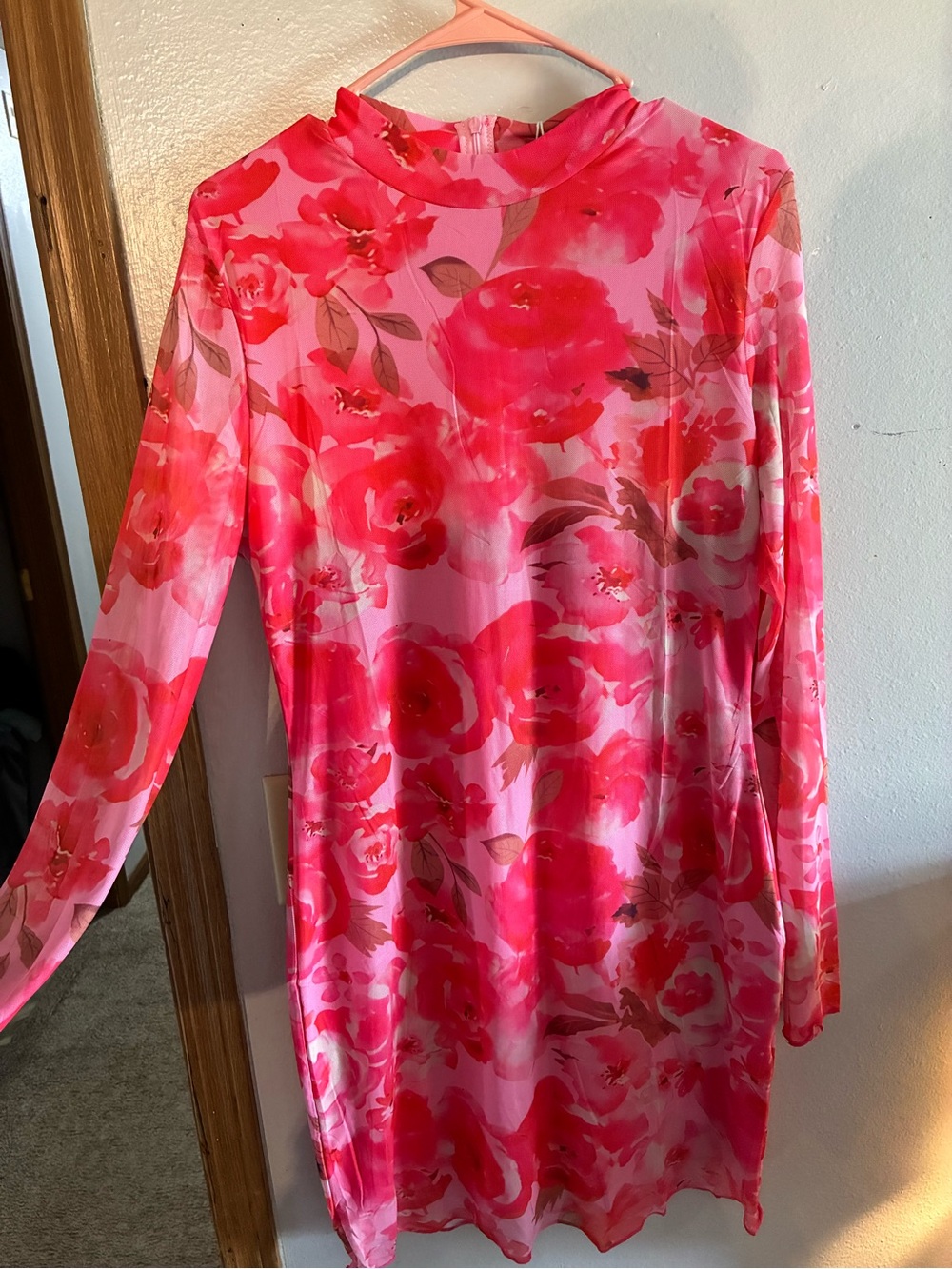 Rose Floral Print Mesh Dress
